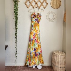 Mori Lee Colorful Halter Open-Back Prom Dress Y2K Women's Size 2